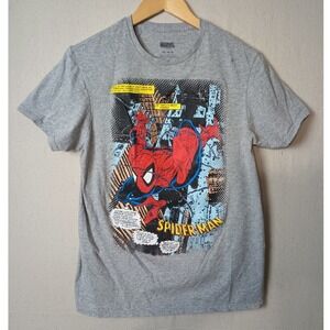 Marvel Universe Spider-Man Comic Graphic T-Shirt Superhero Tee‎ Gray Medium Q